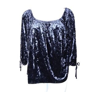 American Eagle Blue Velvet Off Shoulder Top Sz Large‎ Hippie Boho Gypsy Festival